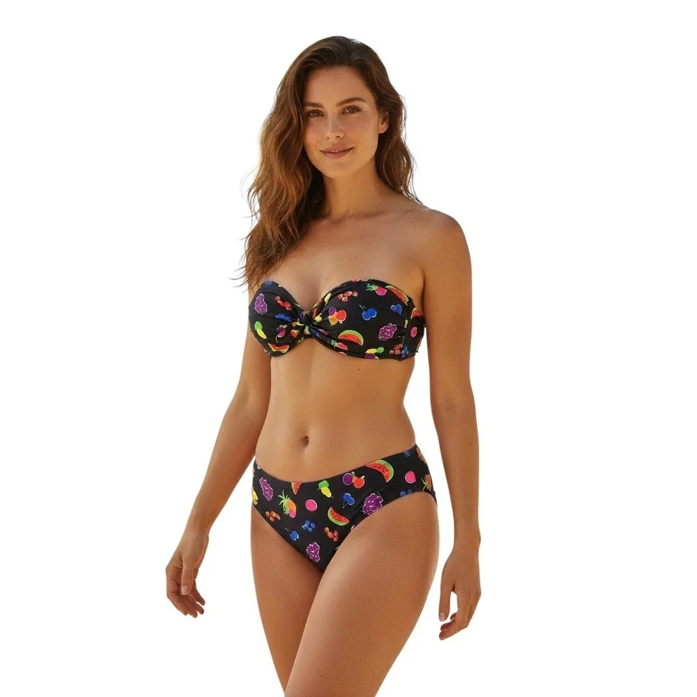 Kate Spade Black Fruit Print Bandeau Bikini Set Neon Two Piece Swimsuit NWT